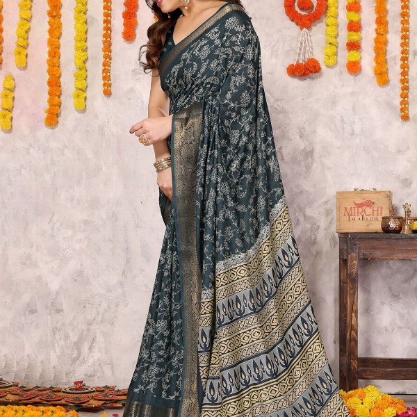 KALINI Floral Printed Zari Saree