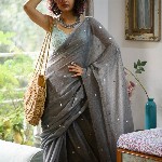 Suta Grey Embellished Sequinned Pure Cotton Saree