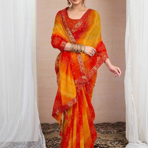 KALINI Bandhani Pure Chiffon Saree