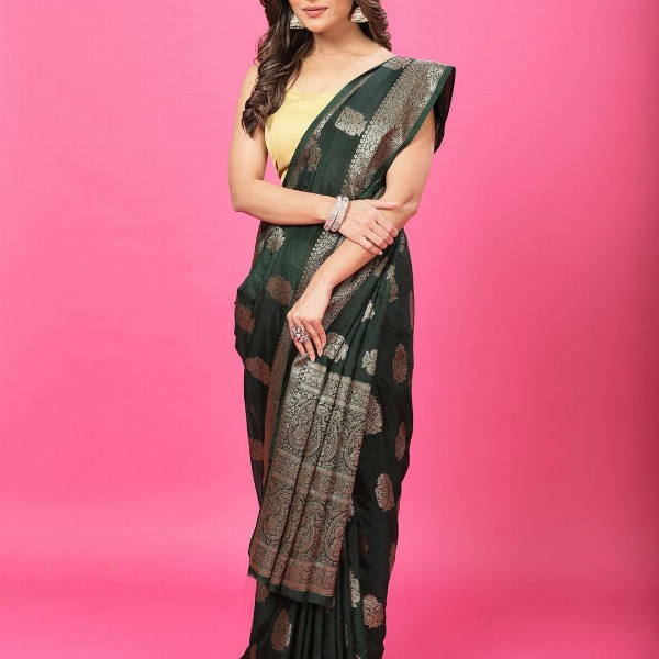 CRAFTYSTYLES Woven Design Zari Pure Crepe Banarasi Saree