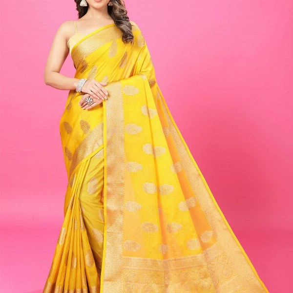 CRAFTYSTYLES Woven Design Zari Pure Crepe Banarasi Saree