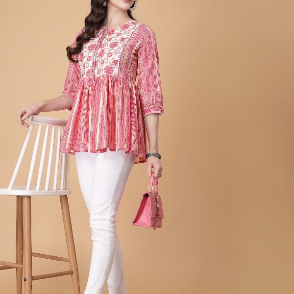 God Bless Floral Print Cotton Top