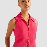 Forever New Women Solid Shirt Collar Sleeveless Top