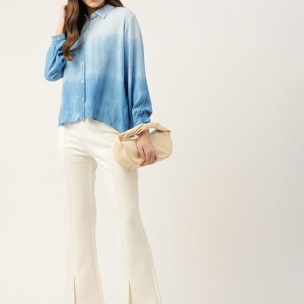 Maaesa Blue Tie and Dye Shirt Style Top