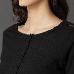 Roadster Black Solid Pure Cotton Top with Lace Detail