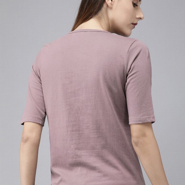 Roadster Women Mauve Solid Regular Pure Cotton Top