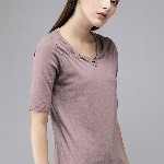 Roadster Women Mauve Solid Regular Pure Cotton Top