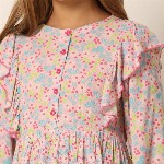 Vero Moda Girls Floral Printed Cuffed Sleeves Gathered Cotton Peplum Top