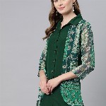 Cottinfab Ethnic Motifs Print Layered Crepe Shirt Style Longline Top