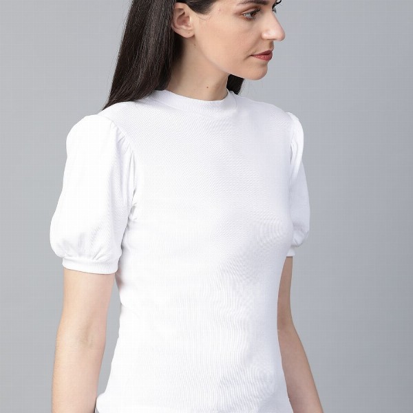 Roadster Women White Ribbed Pure Cotton Top