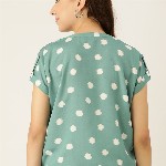 DressBerry Women Green & Off White Printed Boxy Top