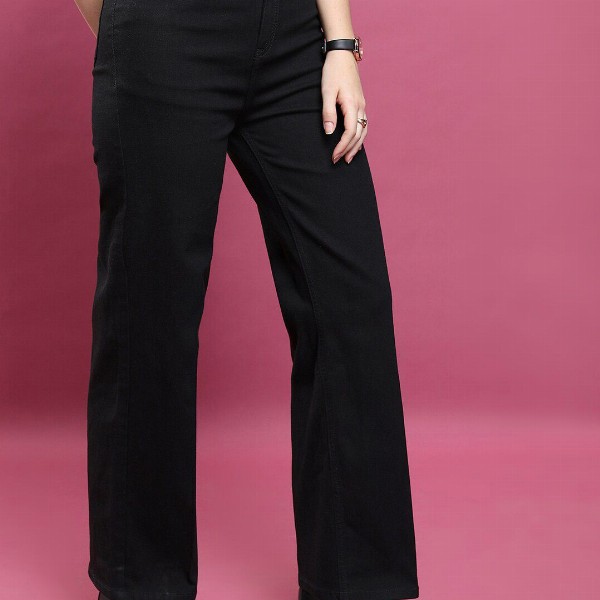 Basics By Tokyo Talkies Women Flared Clean Look Stretchable Jeans