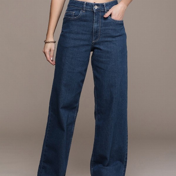 The Roadster Life Co. Women Wide Leg High-Rise Light Fade Stretchable Jeans