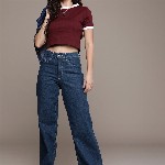 The Roadster Life Co. Women Wide Leg High-Rise Light Fade Stretchable Jeans