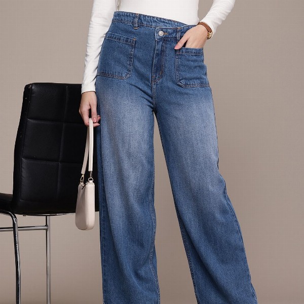 French Connection Women Pure Cotton Wide Leg Light Fade Jeans