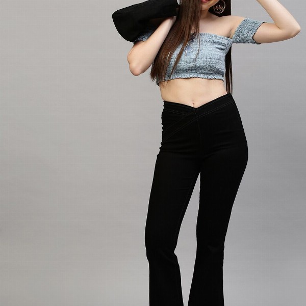 TARAMA Women Black Flared High-Rise Stretchable Jeans