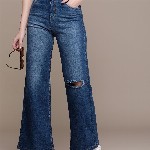 The Roadster Life Co. Women Wide Leg High-Rise Slash Knee Light Fade Stretchable Jeans