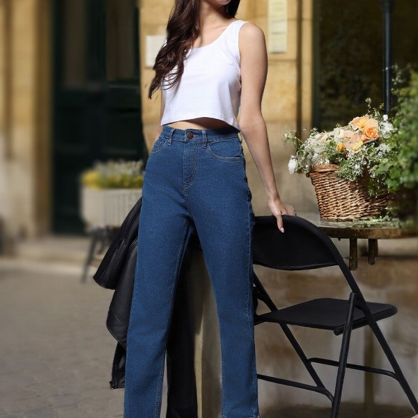 High Star Stretch Straight Fit Clean Look Jeans