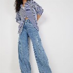 SASSAFRAS Women Wide Leg High-Rise Clean Look Pure Cotton Jeans