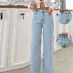 NUCOUTHS Women Comfort Wide Leg Stretchable Jeans