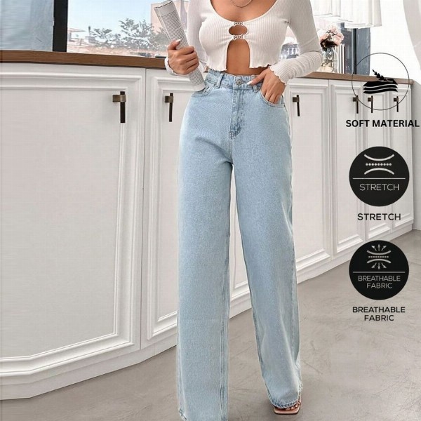 NUCOUTHS Women Comfort Wide Leg Stretchable Jeans