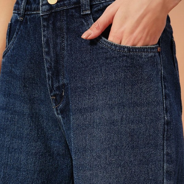 FASHIONFIBRE Women Cotton Comfort Wide Leg High-Rise Light Fade Jeans