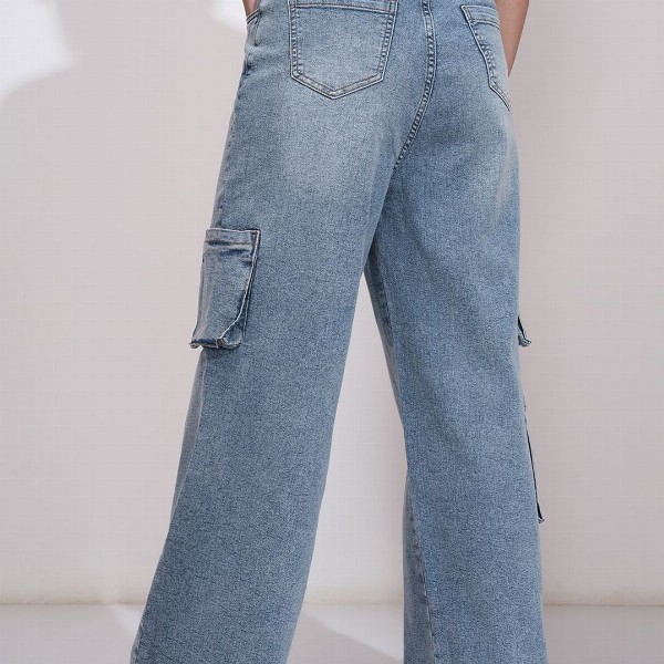 Street By Tokyo Talkies Women Wide Leg Light Fade Stretchable Jeans