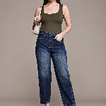 French Connection Women Pure Cotton Mom Fit High-Rise Light Fade Jeans