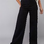 DOLCE CRUDO Women Wide Leg High Rise Clean Look Stretchable Denim Jeans