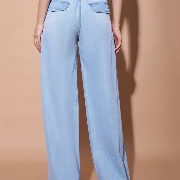 SASSAFRAS BASICS Women Wide Leg Mid Rise Light Fade Jeans