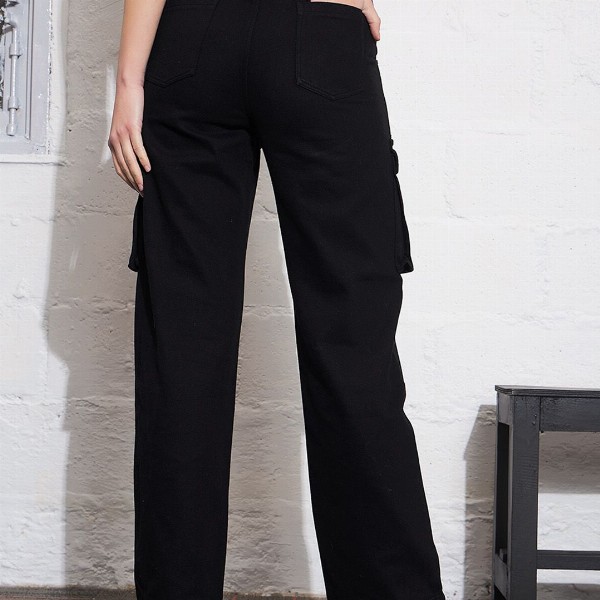 SASSAFRAS Women Straight Fit High-Rise Clean Look Pure Cotton Cargo Jeans