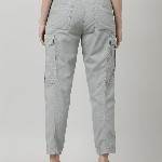 IVOC Women Grey Mid-Rise Cotton Cargos Trousers