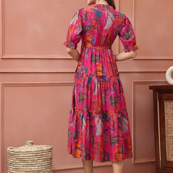 Claura Women Floral Printed Fit & Flare Midi Dress