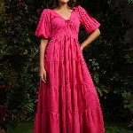 anayna Women Checked Cotton Fit & Flare Maxi Dresses