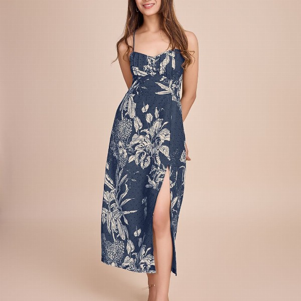 HOUSE OF MIRA Women Floral Printed Cotton Empire Midi Dress