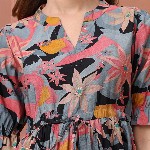 Claura Women Floral Printed Puff Sleeve Fit & Flare Midi Dress