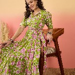 Sangria Floral Printed Pure Cotton Tiered Maxi Dress