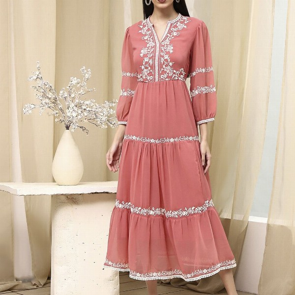 Biba Women Ethnic Motifs Embroidered Fit & Flare Dress