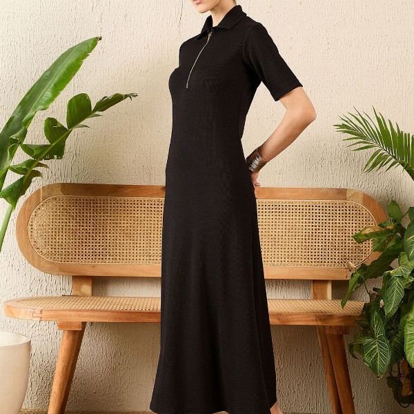 Uptownie Stretchable Front Zip-up Midi Dress