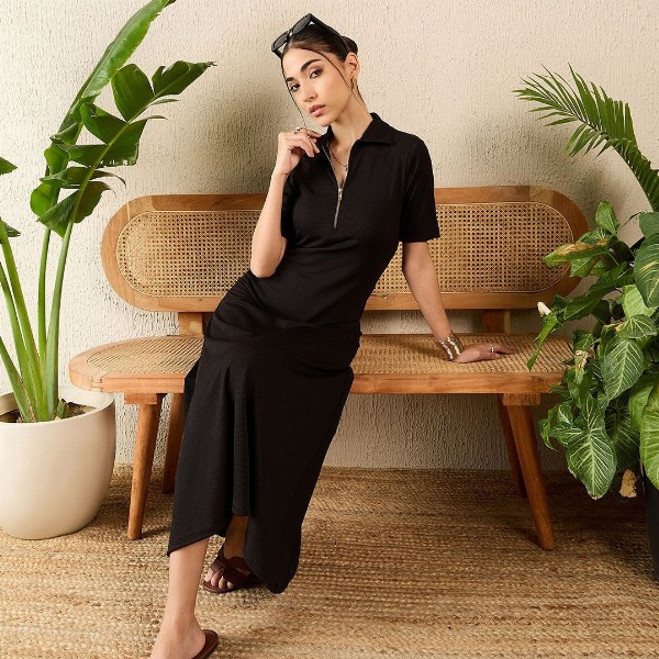 Uptownie Stretchable Front Zip-up Midi Dress