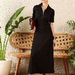 Uptownie Stretchable Front Zip-up Midi Dress