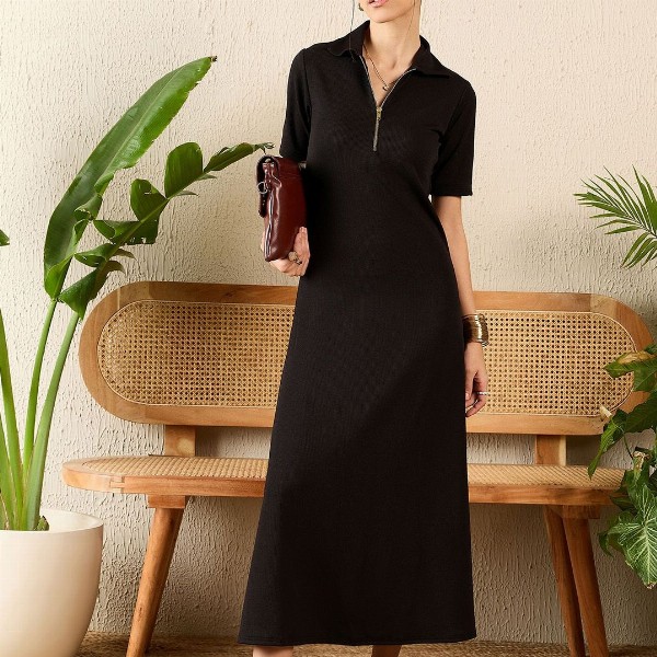 Uptownie Stretchable Front Zip-up Midi Dress