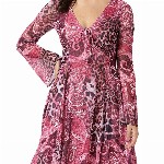 GUESS V Neck Ethnic Motifs Print Bell Sleeve Fit & Flare Dress