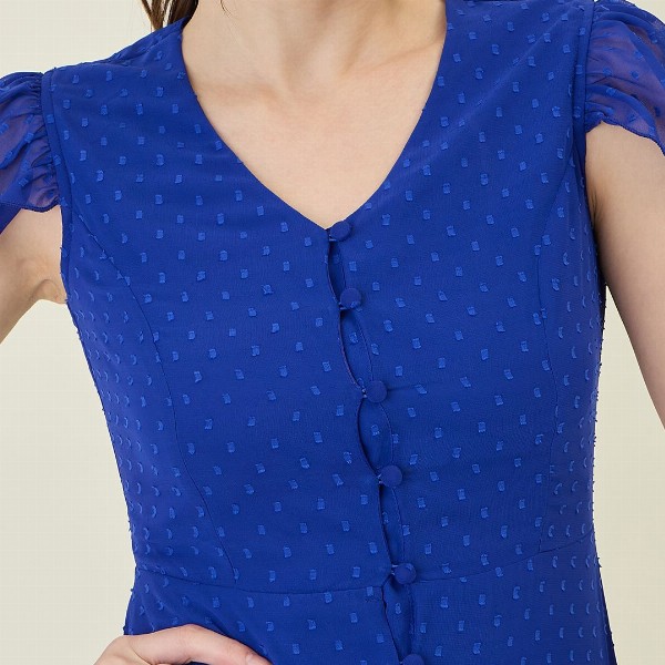 aayu Women V-Neck Tiered Self Design Flutter Sleeves A-Line Maxi Dress