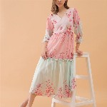 OCTICS Women Floral Print Georgette Fit & Flare Dress