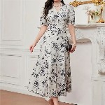 Bollyclues Women Floral Printed A-Line Midi Dress