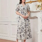 Bollyclues Women Floral Printed A-Line Midi Dress