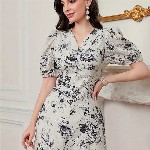 Bollyclues Women Floral Printed A-Line Midi Dress