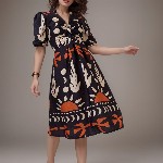 DressBerry Women Print Crepe A-Line Midi Dress