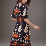 DressBerry Women Print Crepe A-Line Midi Dress